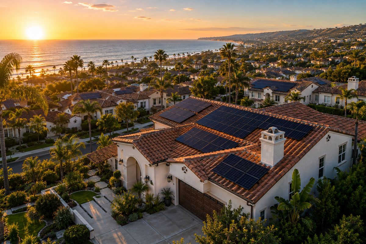 Orange County coastal neighborhood with solar homes